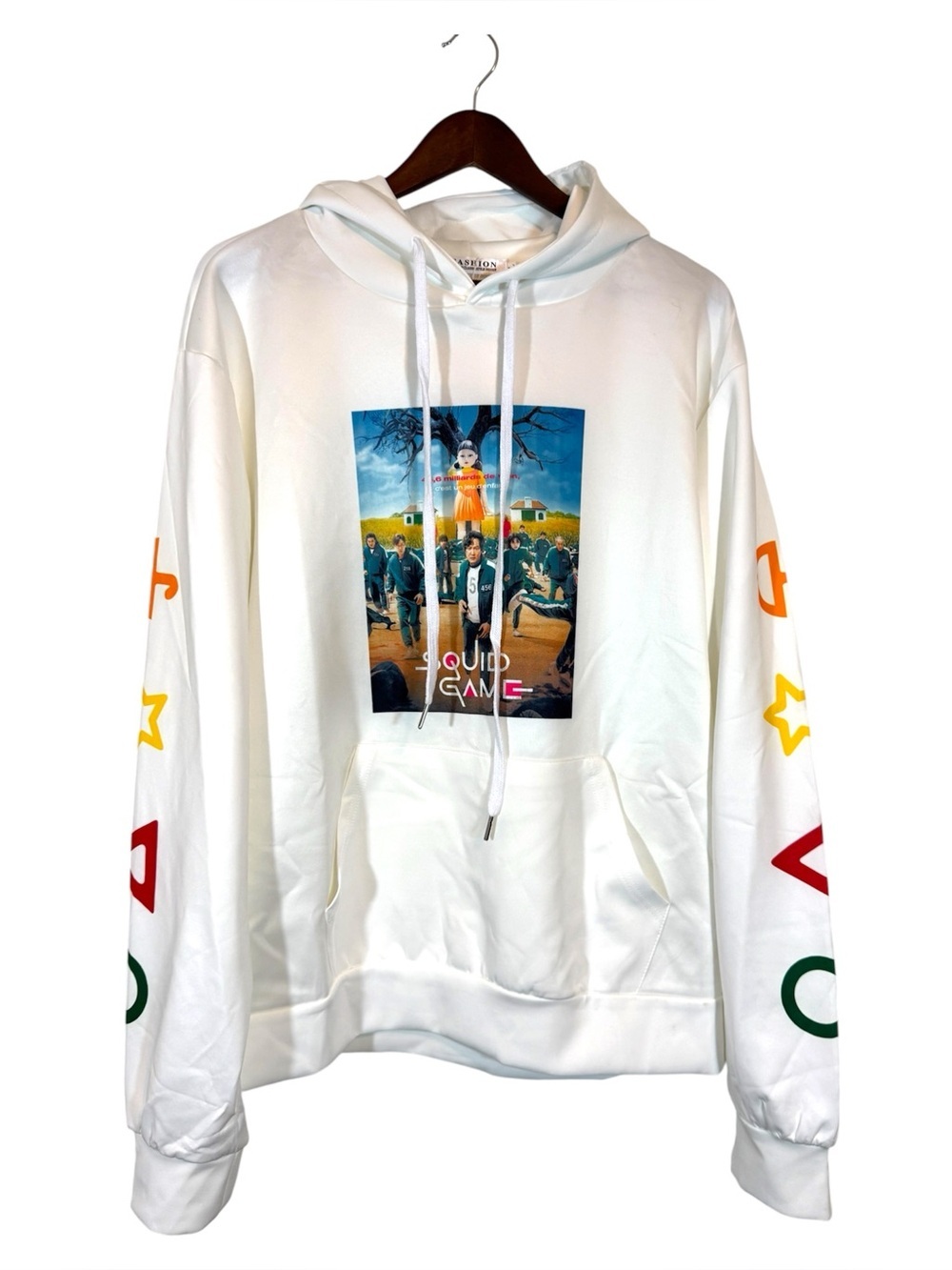 Fashion Classic Squid Game Graphic White Hoodie Size L
